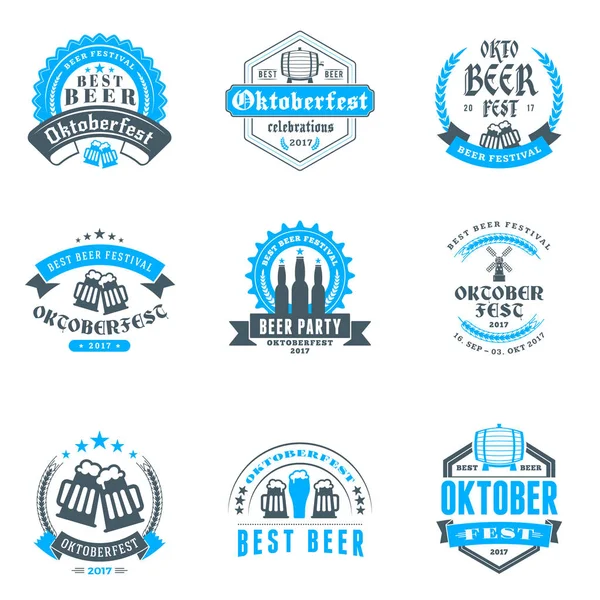 Bira Festivali Oktoberfest kutlamaları. Ayarla retro vintage bira rozetleri, etiketleri, logolar için bar, pub, bira partisi. Vektör tasarım öğeleri