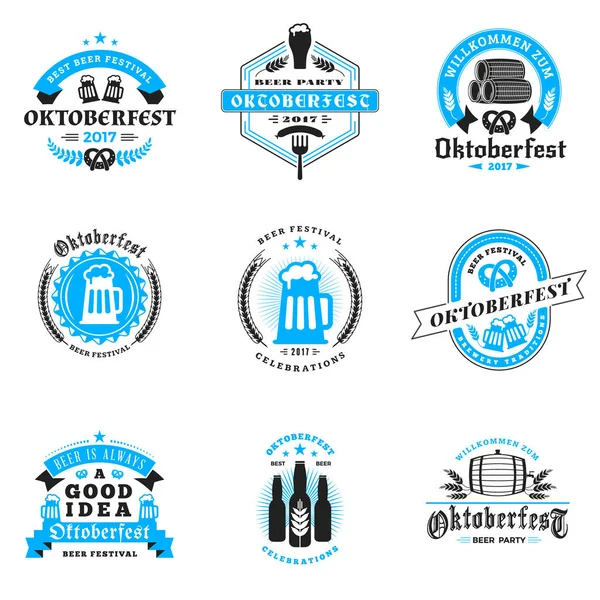 Bira Festivali Oktoberfest kutlamaları. Ayarla retro vintage bira rozetleri, etiketleri, logolar için bar, pub, bira partisi. Vektör tasarım öğeleri