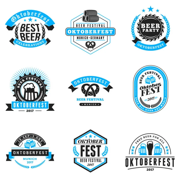 Bira Festivali Oktoberfest kutlamaları. Ayarla retro vintage bira rozetleri, etiketleri, logolar için bar, pub, bira partisi. Vektör tasarım öğeleri