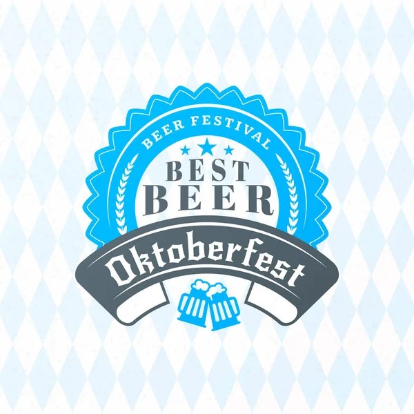 Beer festival Oktoberfest celebrations. Vintage beer badge on the traditional Bavarian linen flag background — Stock Vector