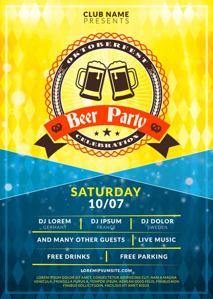 Oktoberfest beer festival celebration. Typography poster or flyer template for beer party. Vintage beer label on the golden beer background with light effects — Stock Vector