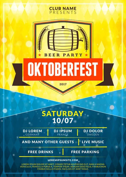 Oktoberfest bira Festivali kutlama. Tipografi şablon bira partisi için poster veya el ilanı. Vintage bira Etiket ışık efektleri ile altın bira arka plan üzerinde