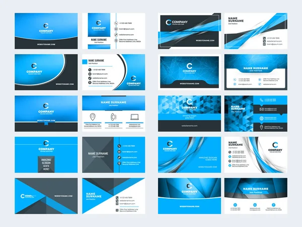 Double sided business card templates. Blue color theme. Stationery design vector set. Vector illustration Vector Graphics