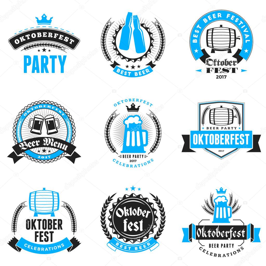 Beer festival Oktoberfest celebrations. Set of retro vintage beer badges, labels, logos for bar, pub, beer party. Vector design elements