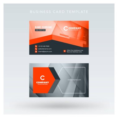 Yaratıcı ve temiz çift taraflı kartvizit vektör arka plan şablonu. Kırmızı ve siyah renk teması. Düz tasarım vektör mockup. İleti örneği tasarım