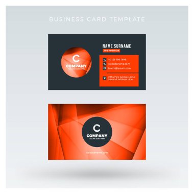 Yaratıcı ve temiz çift taraflı kartvizit vektör arka plan şablonu. Kırmızı ve siyah renk teması. Düz tasarım vektör mockup. İleti örneği tasarım