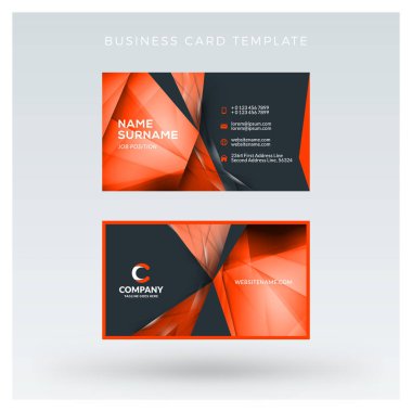 Yaratıcı ve temiz çift taraflı kartvizit vektör arka plan şablonu. Kırmızı ve siyah renk teması. Düz tasarım vektör mockup. İleti örneği tasarım