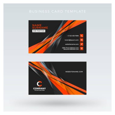 Yaratıcı ve temiz çift taraflı kartvizit vektör arka plan şablonu. Kırmızı ve siyah renk teması. Düz tasarım vektör mockup. İleti örneği tasarım