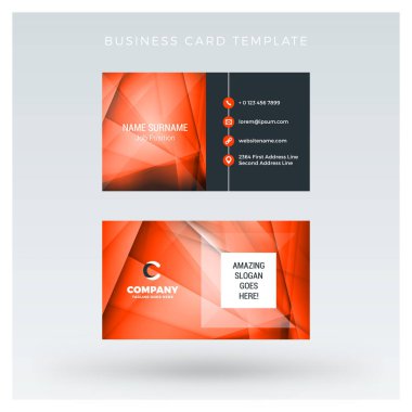 Yaratıcı ve temiz çift taraflı kartvizit vektör arka plan şablonu. Kırmızı ve siyah renk teması. Düz tasarım vektör mockup. İleti örneği tasarım