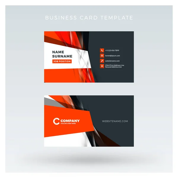 Creative and clean double-sided business card vector template with abstract background. Red and black color theme. Flat design vector mockup. Stationery design — Stock Vector