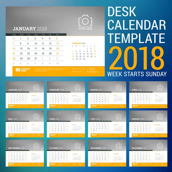 Vector kalender planner formgivningsmall. Set med 12 månader. Plats för foto. Röda och svarta färger. Två månader på sidan. Veckan börjar på söndag — Stock vektor