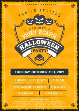 Cadılar Bayramı kutlamaları. Dokulu arka plan Vintage etiketinde. Cadılar Bayramı partisi için tipografi poster veya el ilanı şablonu