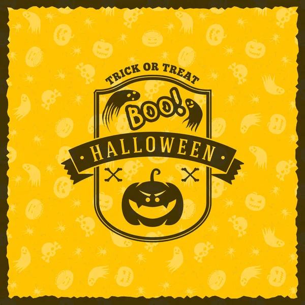 Happy Halloween odznaki, naklejki, etykiety z żółte tło. Element projektu z życzeniami lub strona ulotki. Ilustracja wektorowa — Wektor stockowy
