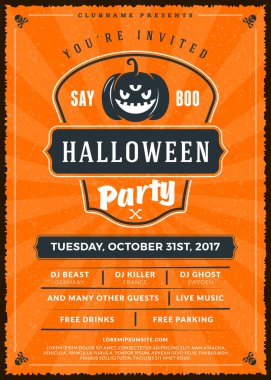 Cadılar Bayramı kutlamaları. Dokulu arka plan Vintage etiketinde. Cadılar Bayramı partisi için tipografi poster veya el ilanı şablonu