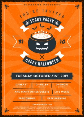 Cadılar Bayramı kutlamaları. Dokulu arka plan Vintage etiketinde. Cadılar Bayramı partisi için tipografi poster veya el ilanı şablonu