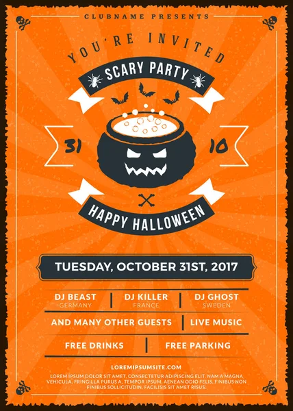 Cadılar Bayramı kutlamaları. Dokulu arka plan Vintage etiketinde. Cadılar Bayramı partisi için tipografi poster veya el ilanı şablonu