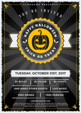 Cadılar Bayramı kutlamaları. Dokulu arka plan Vintage etiketinde. Cadılar Bayramı partisi için tipografi poster veya el ilanı şablonu