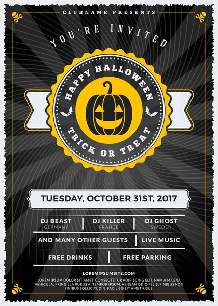 Cadılar Bayramı kutlamaları. Dokulu arka plan Vintage etiketinde. Cadılar Bayramı partisi için tipografi poster veya el ilanı şablonu