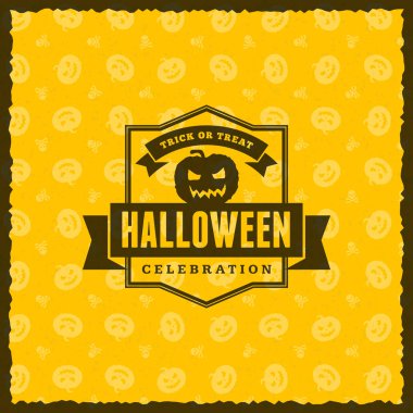 Mutlu Cadılar Bayramı rozet, etiket, etiket kesintisiz sarı arka plana sahip. Tasarım öğesi için tebrik kartı veya parti el ilanı. Vektör çizim