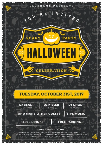 Cadılar Bayramı kutlamaları. Dokulu arka plan Vintage etiketinde. Cadılar Bayramı partisi için tipografi poster veya el ilanı şablonu