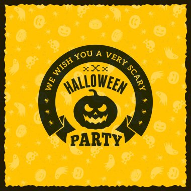 Mutlu Cadılar Bayramı rozet, etiket, etiket kesintisiz sarı arka plana sahip. Tasarım öğesi için tebrik kartı veya parti el ilanı. Vektör çizim