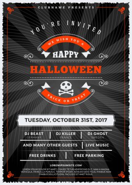 Cadılar Bayramı kutlamaları. Dokulu arka plan Vintage etiketinde. Cadılar Bayramı partisi için tipografi poster veya el ilanı şablonu