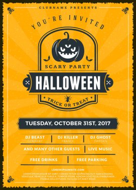 Cadılar Bayramı kutlamaları. Dokulu arka plan Vintage etiketinde. Cadılar Bayramı partisi için tipografi poster veya el ilanı şablonu