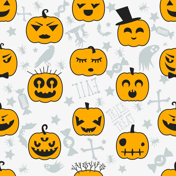 Halloween Hintergrund mit Kürbissen. nahtlose Mustergestaltung. Vektorillustration. — Stockvektor