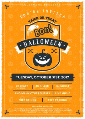 Cadılar Bayramı kutlamaları. Dokulu arka plan Vintage etiketinde. Cadılar Bayramı partisi için tipografi poster veya el ilanı şablonu