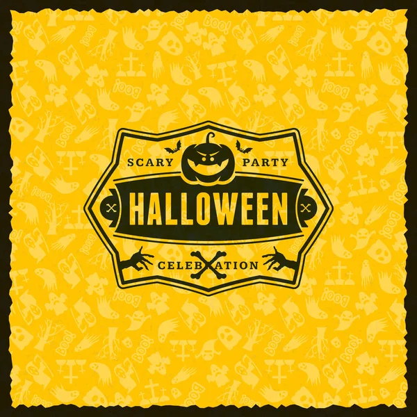 Mutlu Cadılar Bayramı rozet, etiket, etiket kesintisiz sarı arka plana sahip. Tasarım öğesi için tebrik kartı veya parti el ilanı. Vektör çizim