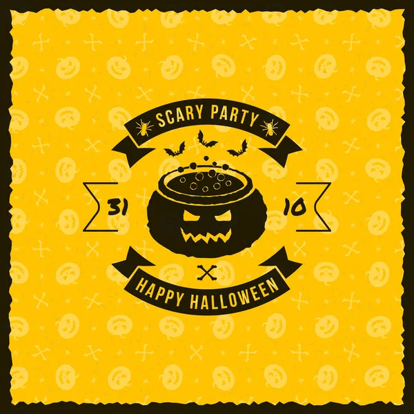 Mutlu Cadılar Bayramı rozet, etiket, etiket kesintisiz sarı arka plana sahip. Tasarım öğesi için tebrik kartı veya parti el ilanı. Vektör çizim