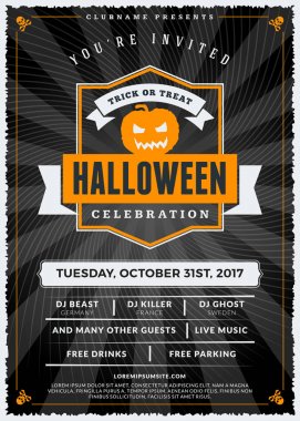 Cadılar Bayramı kutlamaları. Dokulu arka plan Vintage etiketinde. Cadılar Bayramı partisi için tipografi poster veya el ilanı şablonu