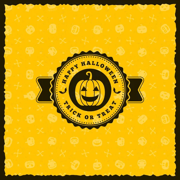 Happy Halloween odznaki, naklejki, etykiety z żółte tło. Element projektu z życzeniami lub strona ulotki. Ilustracja wektorowa — Wektor stockowy