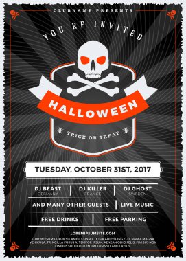 Cadılar Bayramı kutlamaları. Dokulu arka plan Vintage etiketinde. Cadılar Bayramı partisi için tipografi poster veya el ilanı şablonu