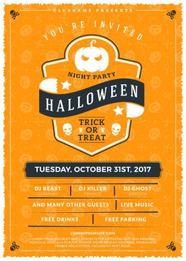 Cadılar Bayramı kutlamaları. Dokulu arka plan Vintage etiketinde. Cadılar Bayramı partisi için tipografi poster veya el ilanı şablonu