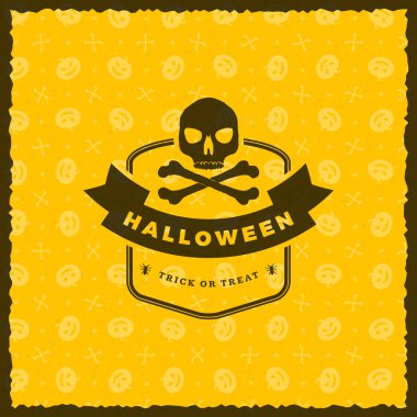 Mutlu Cadılar Bayramı rozet, etiket, etiket kesintisiz sarı arka plana sahip. Tasarım öğesi için tebrik kartı veya parti el ilanı. Vektör çizim