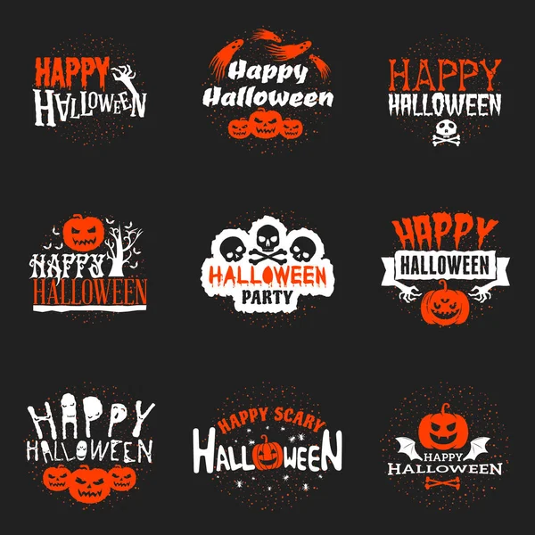 Conjunto de insignias o etiquetas de Halloween felices. Elementos de diseño vectorial para tarjetas de felicitación, volante de fiesta y materiales promocionales. Tema de color rojo y blanco. Ilustración vectorial — Vector de stock