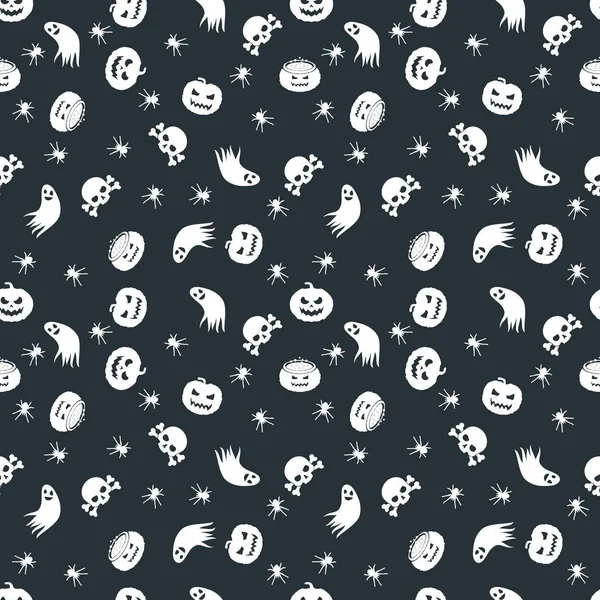 Fondo de Halloween. Diseño de patrón sin costuras. Tema de color blanco y negro. Ilustración vectorial — Vector de stock