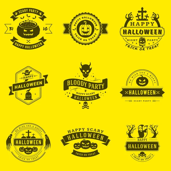 Set of happy Halloween badges or labels. Vector design elements for greetings card, party flyer and promotional materials. Vector illustration — Stock Vector