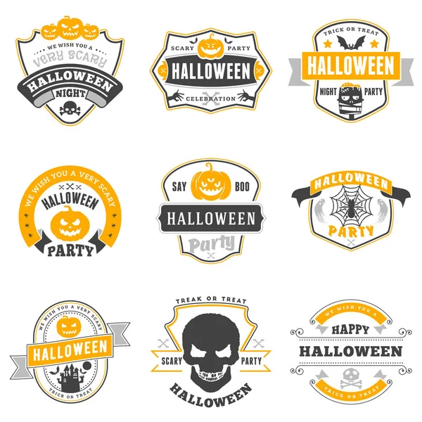 Set di distintivi o etichette di Halloween felici. Elementi di design vettoriale per biglietti di auguri, volantini e materiali promozionali. Illustrazione vettoriale — Vettoriale Stock