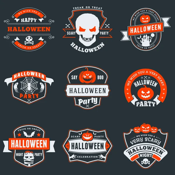 Conjunto de insignias o etiquetas de Halloween felices. Elementos de diseño vectorial para tarjetas de felicitación, volante de fiesta y materiales promocionales. Ilustración vectorial — Vector de stock