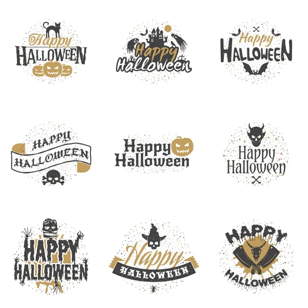 Set di distintivi o etichette di Halloween felici. Elementi di design vettoriale per biglietti di auguri, volantini e materiali promozionali. Illustrazione vettoriale — Vettoriale Stock