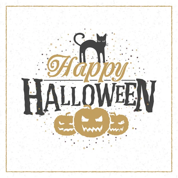 Happy Halloween kartkę z życzeniami. Typografia elementów projektu do kartkę z życzeniami lub strona ulotki. Czarny i złoty kolor motywu. Ilustracja wektorowa — Wektor stockowy