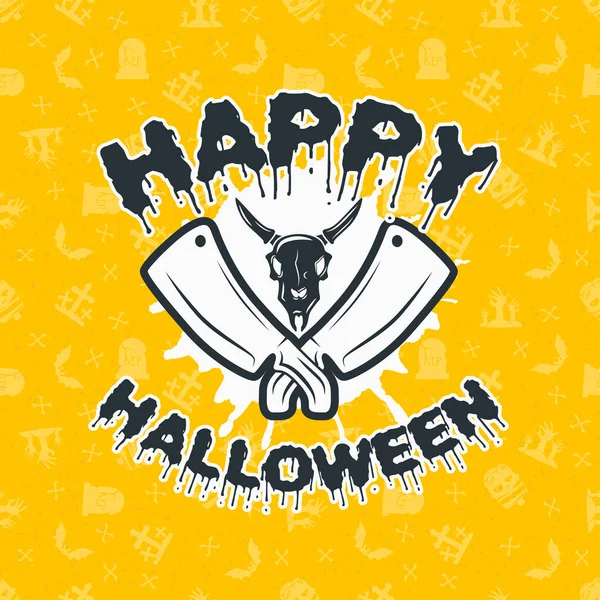 Happy Halloween-wenskaart. Typografie ontwerpelementen op naadloze achtergrond. Het thema van de zwarte en gele kleur. Vectorillustratie — Stockvector