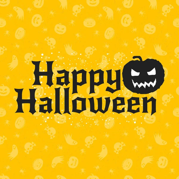 Happy Halloween-wenskaart. Typografie ontwerpelementen op naadloze achtergrond. Het thema van de zwarte en gele kleur. Vectorillustratie — Stockvector