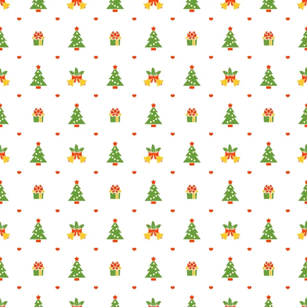 Modèle sans couture de Noël avec arbre de Noël et cloche sur fond blanc. Fond vectoriel pour papier d'emballage ou cartes de vœux — Image vectorielle