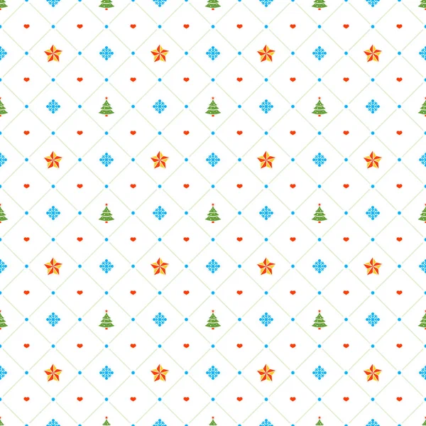 Patrón sin costuras de Navidad con estrellas y árbol de Navidad sobre fondo blanco. Fondo vectorial para papel de regalo o tarjetas de felicitación — Archivo Imágenes Vectoriales