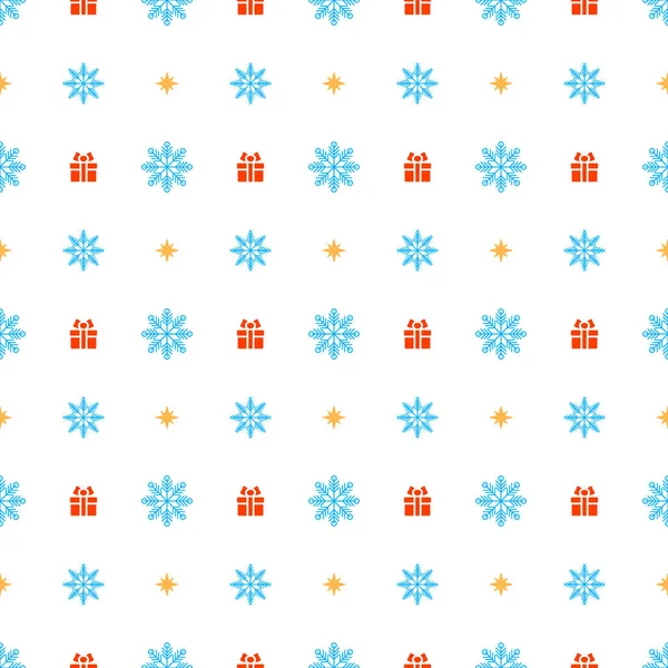 Рождественский бесшовный узор со снежинками на белом фоне. Векторный фон для оберточной бумаги или поздравительных открыток — стоковый вектор