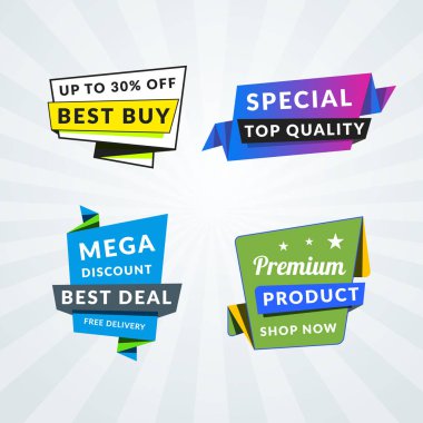 Satış afiş ve etiketleri kümesi. Promosyon için tasarım öğeleri. Vektör çizim