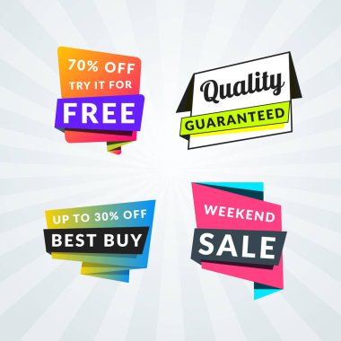 Satış afiş ve etiketleri kümesi. Promosyon için tasarım öğeleri. Vektör çizim